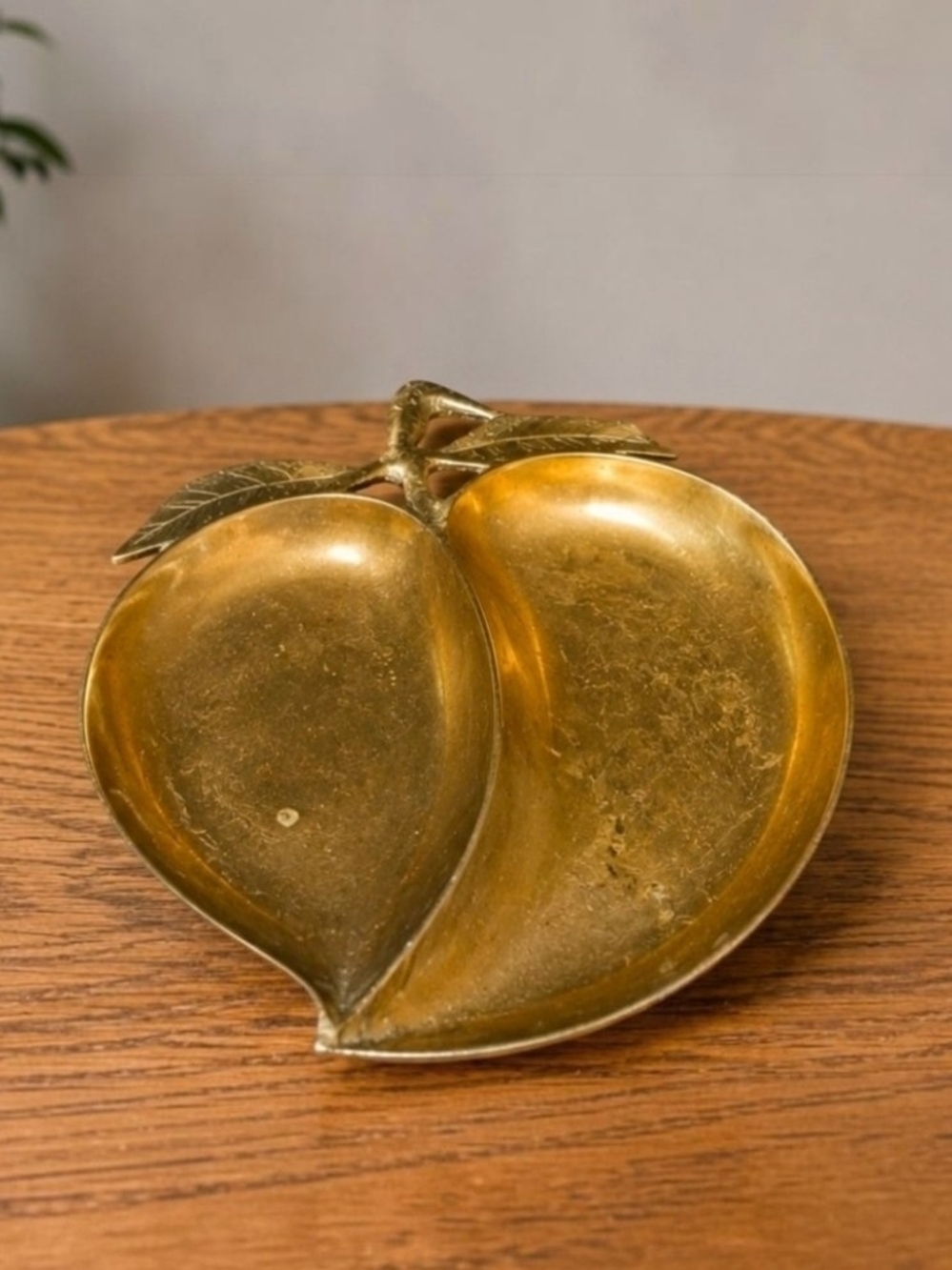 Brass Peach-Shaped Decorative Tray - Gold